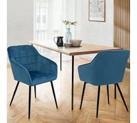 IDMarket – Lot de 2 chaises de salle à manger Mady – Velours bleu canard avec accoudoirs