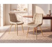 Lot de 2 chaises matelassées en velours et métal doré - Beige - OLLUA