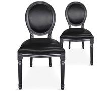 Menzzo Lot de 2 chaises médaillon Royale - Simili Cuir Noir & Bois Massif - Style Louis XVI Chic - Assise et Dossier capitonnés - L49 x P46 x H96 cm