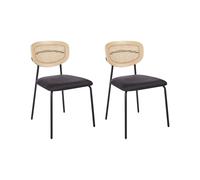 Beliani Lot de 2 Chaises Moderne Dossier Rotin Tressé Viennois sans Accoudoirs Polyester Pieds Noirs Salle à Manger Noir Mayetta