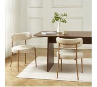 Lot de 2 chaises NOA tissu bouclette beige pieds métal finition bois