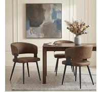 Lot de 2 Chaises PAVIA en Simili Cuir Brun Foncé, Chaise de Salle à Manger et Cuisine Moderne, Dossier Enveloppant, Pieds en Métal
