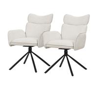 Lot de 2 chaises pivotantes à 360° fauteuil tissu beige + accoudoirs pieds métal
