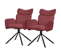 ML-Design Lot de 2 Chaises de Salle à Manger Pivotantes à 360°, Rouge, Revêtement en Tissu, avec Accoudoirs et Dossier Ergonomique Pieds en Métal Noir, Siège Rembourrée Fauteuil Confortable de Salon