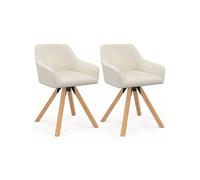 Lot de 2 chaises pivotantes de salle à manger, fauteuils de table JANY en velours côtelé beige