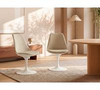 Lot de 2 chaises pivotantes en tissu texturé et acier - Beige et Blanc - XAFY
