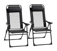 Lot de 2 chaises pliantes 62/70/109 cm noires en acier à dossier réglable