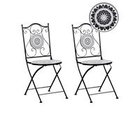Beliani Lot de 2 Chaises Pliantes de Jardin en Métal avec Carreaux de Céramique Noir et Blanc Comiso