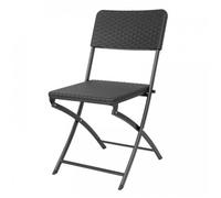 Lot de 2 chaises pliantes (L)445 x (P)570 mm dossier en rotin et structure en acier thermolaqué noir