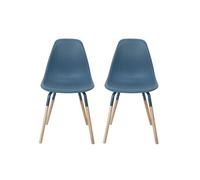 Lot de 2 Chaises Polypropylène Bleu et Bois - FLUK -