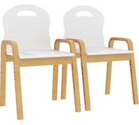 Lot de 2 chaises pour enfants ršŠglables en hauteur fauteuil enfants en bois massif avec accoudoirs 39x34x61,5cm blanc