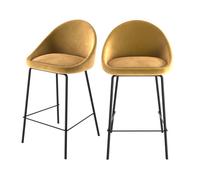 Lot de 2 chaises pour îlot central 65 cm en velours jaune - Misty - Maison Pavane