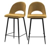 Lot de 2 chaises pour îlot central 65 cm en velours jaune - Pénélope - Maison Pavane
