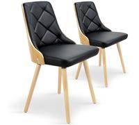 Menzzo Lot de 2 chaises scandinaves Lalix - Bois chêne Clair & Assise Noire - Chaises Design Confortables - Salle à Manger, Cuisine - L50 x P55 x H80 cm