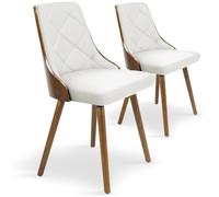Menzzo Lot de 2 Chaises Scandinaves LALIX matelassées, dossier confortable Bois noisette & blanc
