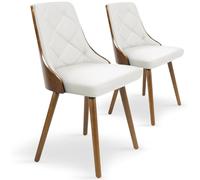 Menzzo Lot de 2 Chaises Scandinaves LALIX Bois Noisette & Blanc - Design Nordique Matelassées avec Dossier Confortable - Salle à Manger Moderne Style Scandinave