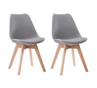 Happy Garden - Lot de 2 chaises Nora - Scandinave, polypropylène, coussin, pieds hêtre massif, gris