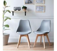 Happy Garden - Lot de 2 chaises Nora - Scandinave, polypropylène, coussin, pieds hêtre massif, gris