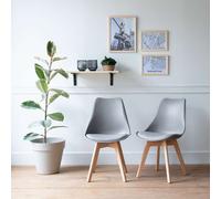 Happy Garden - Lot de 2 chaises Nora - Scandinave, polypropylène, coussin, pieds hêtre massif, gris