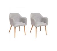 Lot de 2 chaises style fauteuil avec des pieds en bois, coloris gris - Longueur 60 x Profondeur 57 x Hauteur 83,5 cm