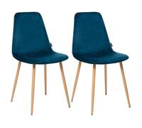 Lot de 2 chaises style Vintage ""Marylin"" Velours & pieds métal imitation hêtre Atmosphera - Bleu canard - Bleu canard -
