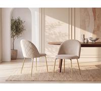 Lot de 2 chaises - Velours et acier inoxydable doré - Beige - MELBOURNE