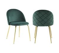 Vente-unique - Lot de 2 chaises - Velours et Acier Inoxydable doré - Vert - Melbourne - Salle à Manger