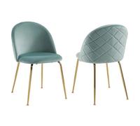 Lot de 2 chaises - Velours et acier inoxydable doré - Vert sauge - MELBOURNE