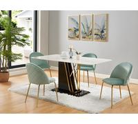 Lot de 2 chaises - Velours et acier inoxydable doré - Vert sauge - MELBOURNE