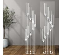 Lot De 2 Chandeliers en Acrylique À 8 Branches, Bougeoirs Coniques, Porte-Bougies Transparents pour Mariage Et Fêtes, Chandeliers sur Pied avec Abat-Jour Et Base Ronde
