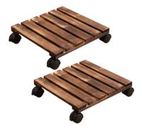 Lot de 2 chariots à plantes à roulettes, support carré en bois avec 4 roulettes pivotantes, socle mobile pour grands pots et bacs à fleurs, déplacement facile, maison et bureau, 11,8 x 11,8 x 2,8
