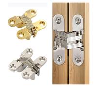 Lot de 2 charnières invisibles 12 x 43 mm à fermeture silencieuse, en croix, for portes de placards et meubles pliants en bois.(Silver)