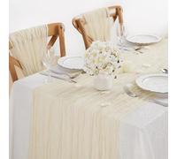 Lot de 2 Chemin de Table Mariage Bohème Beige Mousseline Gaze de Coton Élégant, Table Runner Décoration Fête Anniversaire 90 x 300 cm