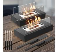 Lot de 2 cheminées de table à l'éthanol - Acier inoxydable 304 - Verre trempé-Combustion propre sans fumée - Pour terrasse et jardin