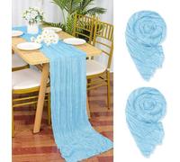 Lot de 2 chemins de table en toile à fromage, bleu ciel, 90 x 300 cm, bleu clair, tissu en gaze rustique, chemin de table bohème, chemin de table en toile à fromage, nappe de mariage pour réception de