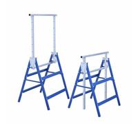 Lot de 2 chevalets de travail télescopiques pliables et réglables en hauteur en acier 68 x 56 x 130 cm max 200 kg (L68 x P56 x H130 cm, bleu)