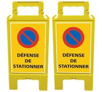 Lot de 2 Chevalets Défense de Stationner 30 x 60 cm. Chevalet de Signalisation Stationnement Interdit. Chevalet Pliable Jaune -