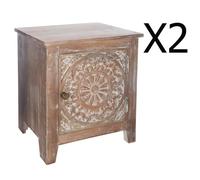 Lot de 2 chevets 1 porte en bois Manguier coloris marron - Dim : L.40 x l. 35 x H. 45 cm