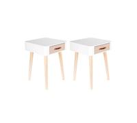 Lot de 2 Chevets Carrés 1 Tiroir Blanc et Bois - CAREL -