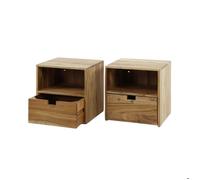 Lot de 2 chevets suspendus 1 tiroir 30x25x30 cm en acacia naturel