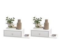 Lot de 2 tables de chevet murales - HOMCOM - lot de 2 tables de nuit - étagère latérale et tiroir - 55l x 30P x 15H cm - MDF blanc