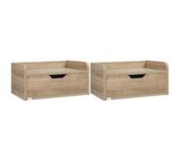 HOMCOM Lot de 2 tables de chevet murales tables de nuit suspendues tiroir plateau aspect bois dim. 40L x 30l x 19,5H cm