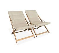 Lot de 2 chiliennes beige en bois. pliables. assise rembourrée