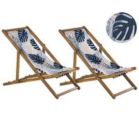 Lot de 2 Chiliennes Pliantes Acacia Clair Motif Feuilles Tropicales Anzio