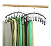 Lot de 2 Cintres Pantalon avec 10 Pinces, Cintre Tournant 360° en Métal, Gain de Place pour 20 Pantalons ou Leggings, Organisateur de Penderie (2 Pièces)