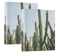 Lot de 2 classeurs à 3 anneaux de 1,5" avec porte-bloc 1/2 de classeurs pour fournitures scolaires - 200 feuilles - Paysage de cactus verts