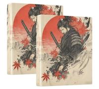 Lot de 2 classeurs à 3 anneaux de 1,5 cm et demi avec poches, 1/2 paquet de fournitures scolaires, 200 feuilles - Samouraï japonais feuille d'érable
