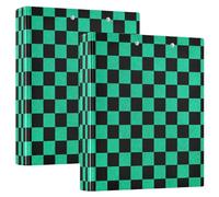 Lot de 2 classeurs à 3 anneaux de 1,5 cm et demi avec poches, 1/2 paquets de fournitures scolaires, 200 feuilles - Vert menthe, grille à damier noir