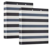 Lot de 2 classeurs à 3 anneaux de 1,5 cm et demi avec poches pour étudiants à couverture rigide - Noir et blanc rayé bleu