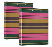Lot de 2 classeurs à 3 anneaux de 1,5 cm et demi avec poches pour étudiants à couverture rigide - Rayures dorées et vertes magenta